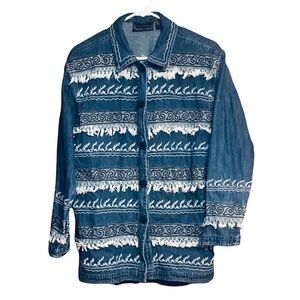 New Direction Fringe Embroidered Denim Jacket Size Small